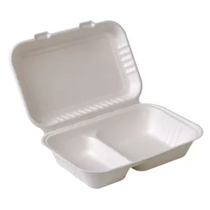 9"x9" 3-C Compostable Container 250/cs Clam Shell. I